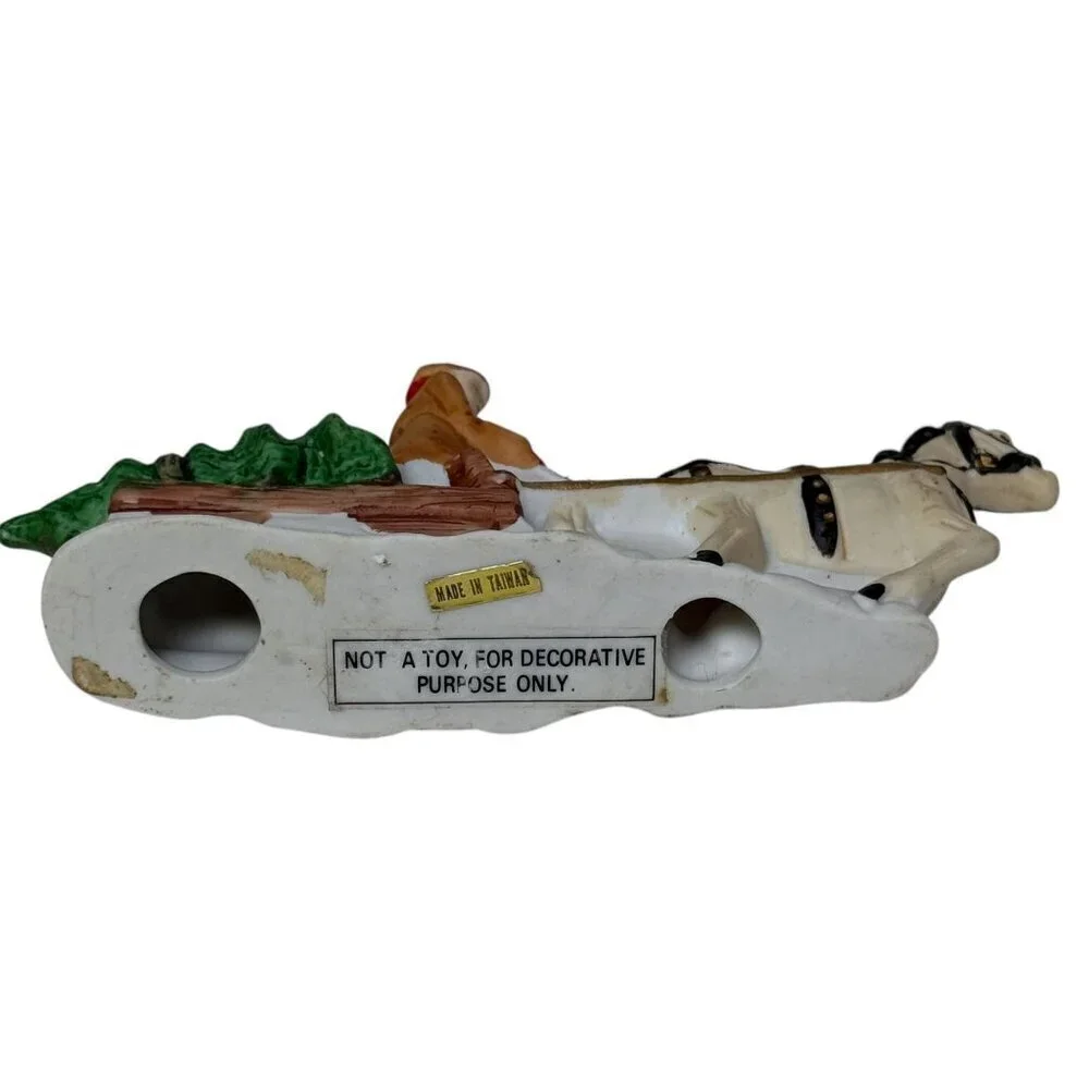 Christmas Village Figurine Miniature Horse and Sleight with Tree Holiday Deco